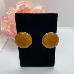 Vintage mustard yellow and gold tone clip earrings